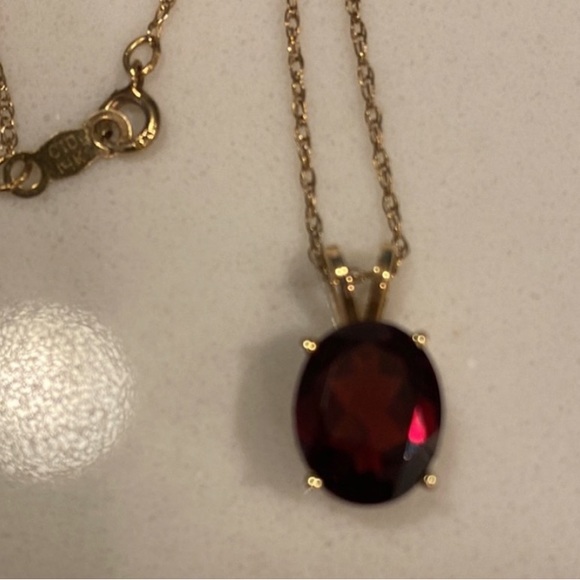 Jewelry - 14kt Garnett necklace set in 14k w 16” 14k gold chain